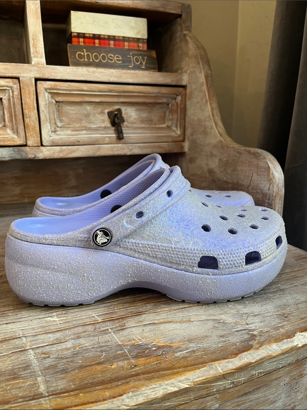 🤍 Crocs Iconic Classic Platform Clogs Size 11 Lavender Sparkle Glitter